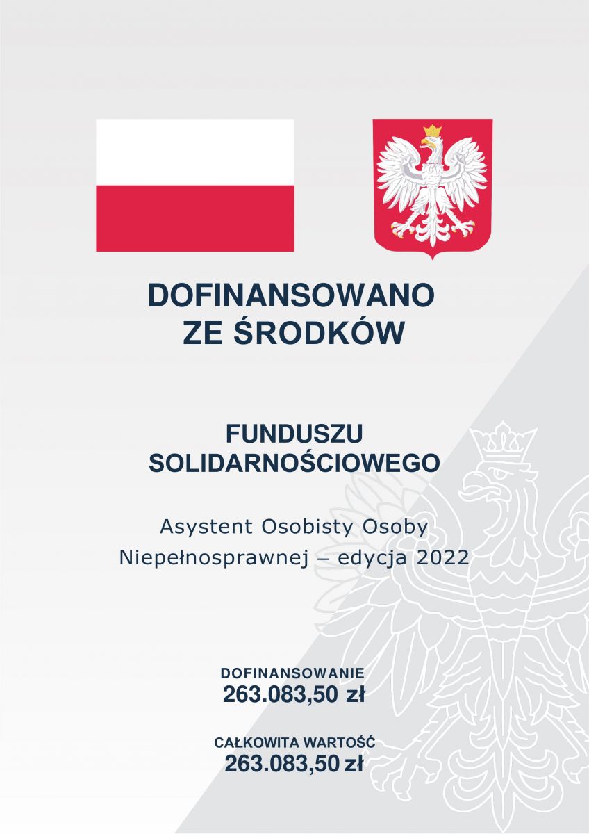 Plakat informujący o otrzymaniu dofinansowania, w nagłówku flaga Polski i godło
